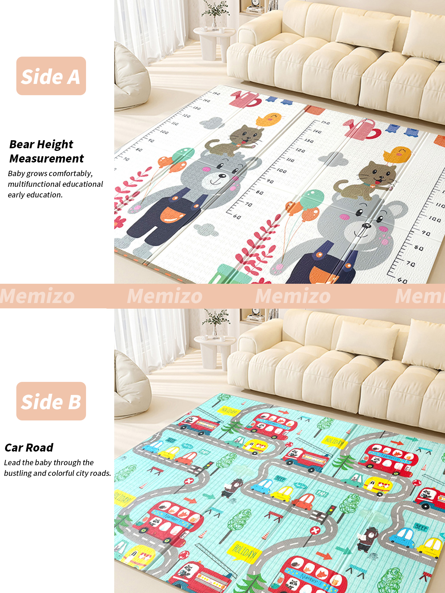 Alfombra de juego para bebés lavable portátil sin deslizamiento extra grande de gateo