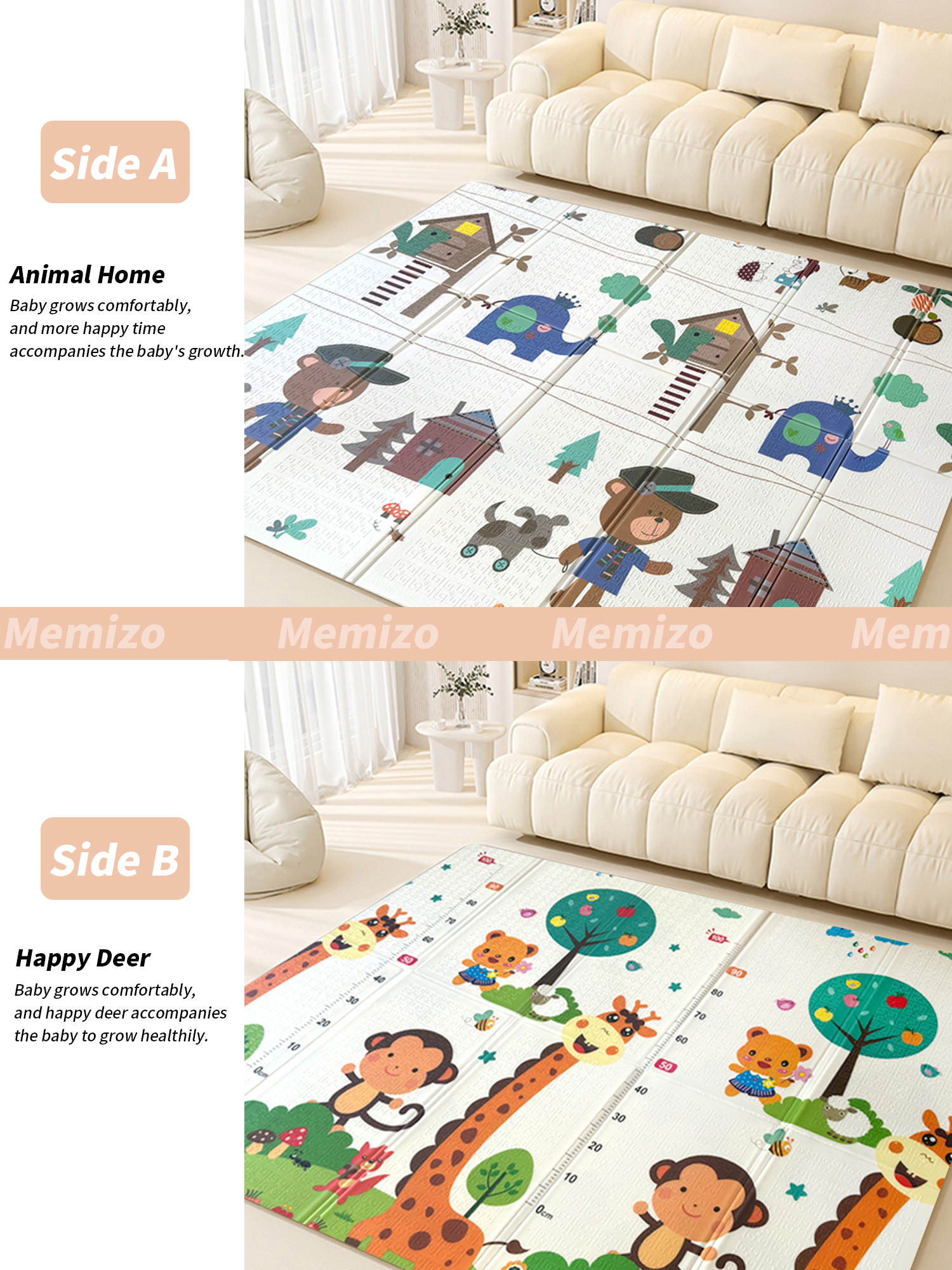 Alfombra de juego para bebés lavable portátil sin deslizamiento extra grande de gateo