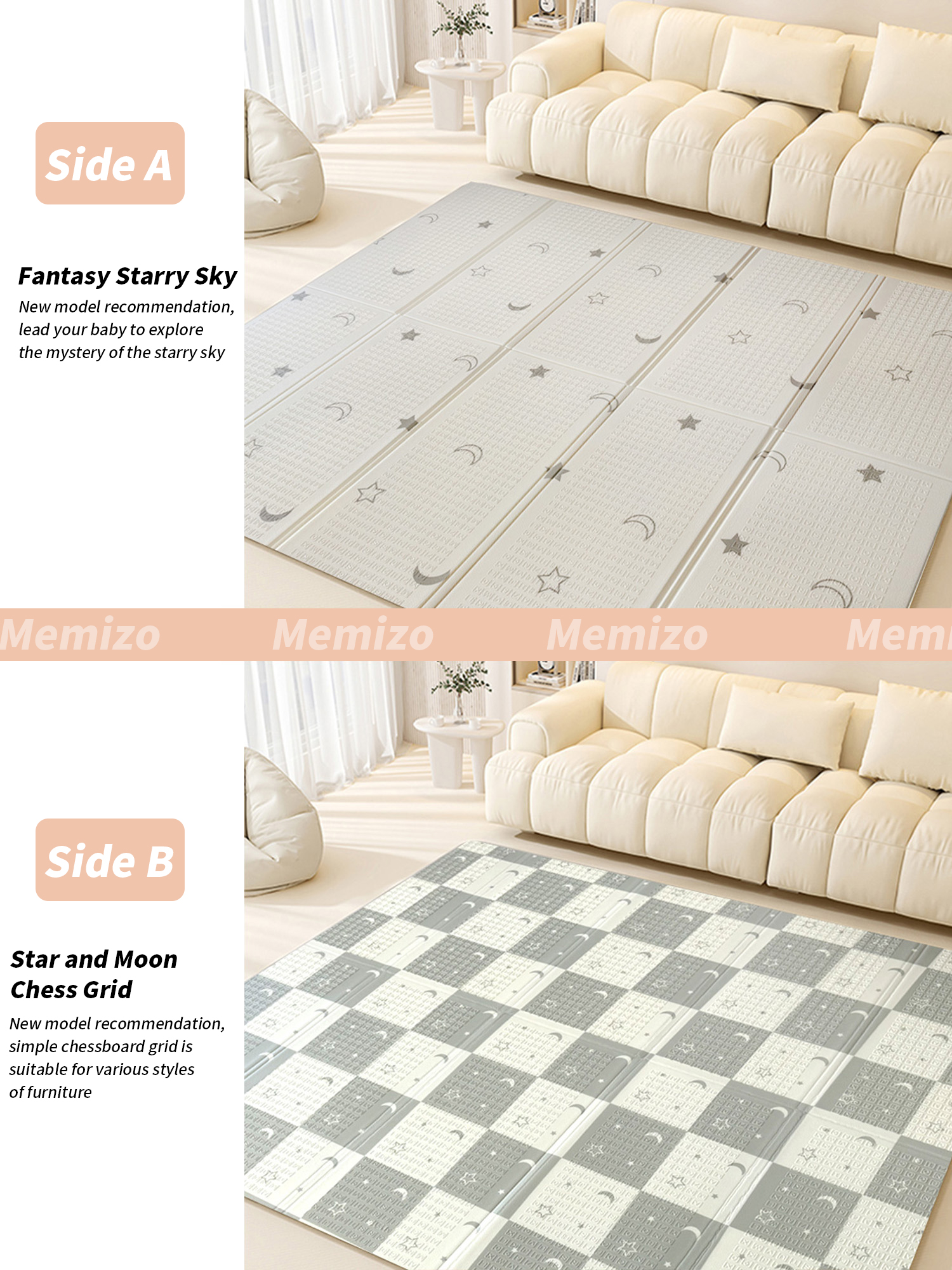 Alfombra de juego para bebés lavable portátil sin deslizamiento extra grande de gateo